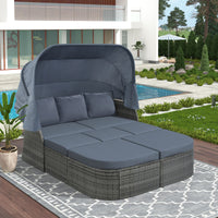 Outdoor Patio Furniture Set Daybed Sunbed with Retractable Canopy Conversation Set Wicker Furniture Sofa Set - 7DAY'S