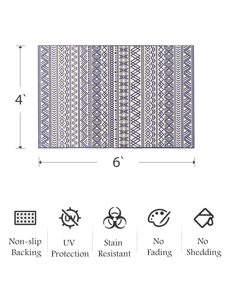 Outdoor Rug Carpet 5x8 ft, Flatweave Textured Outdoor Patio Rug Non Slip Indoor Outdoor Rugs with Rubber Particles Backing Boho Outdoor Area Rug for Patio Deck Front Porch Backyard Balcony - 7DAY'S