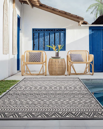 Outdoor Rug Carpet 5x8 ft, Flatweave Textured Outdoor Patio Rug Non Slip Indoor Outdoor Rugs with Rubber Particles Backing Boho Outdoor Area Rug for Patio Deck Front Porch Backyard Balcony - 7DAY'S