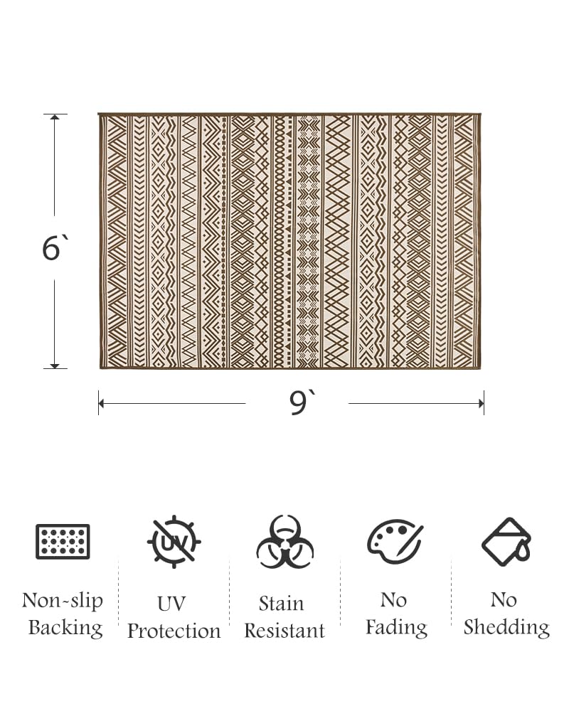 Outdoor Rug Carpet 5x8 ft, Flatweave Textured Outdoor Patio Rug Non Slip Indoor Outdoor Rugs with Rubber Particles Backing Boho Outdoor Area Rug for Patio Deck Front Porch Backyard Balcony - 7DAY'S