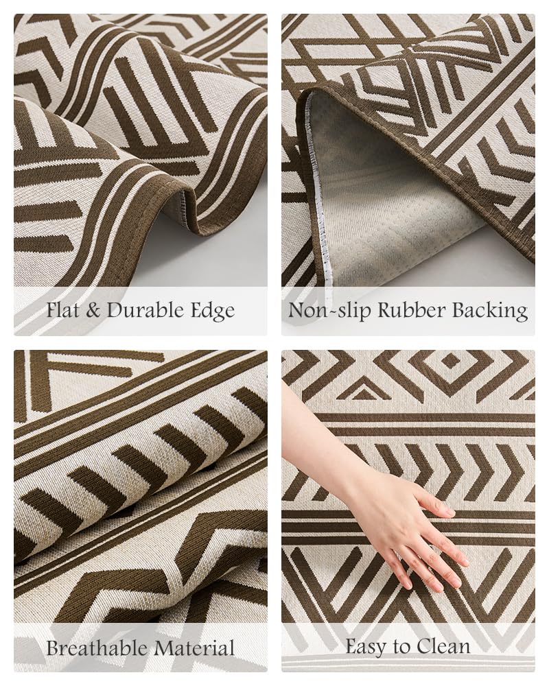 Outdoor Rug Carpet 5x8 ft, Flatweave Textured Outdoor Patio Rug Non Slip Indoor Outdoor Rugs with Rubber Particles Backing Boho Outdoor Area Rug for Patio Deck Front Porch Backyard Balcony - 7DAY'S