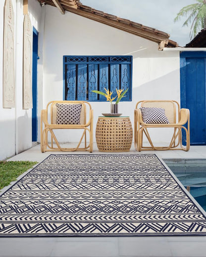 Outdoor Rug Carpet 5x8 ft, Flatweave Textured Outdoor Patio Rug Non Slip Indoor Outdoor Rugs with Rubber Particles Backing Boho Outdoor Area Rug for Patio Deck Front Porch Backyard Balcony - 7DAY'S