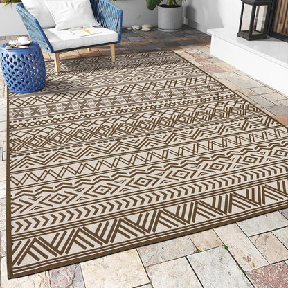 Outdoor Rug Carpet 5x8 ft, Flatweave Textured Outdoor Patio Rug Non Slip Indoor Outdoor Rugs with Rubber Particles Backing Boho Outdoor Area Rug for Patio Deck Front Porch Backyard Balcony - 7DAY'S