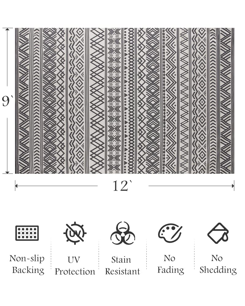 Outdoor Rug Carpet 5x8 ft, Flatweave Textured Outdoor Patio Rug Non Slip Indoor Outdoor Rugs with Rubber Particles Backing Boho Outdoor Area Rug for Patio Deck Front Porch Backyard Balcony - 7DAY'S