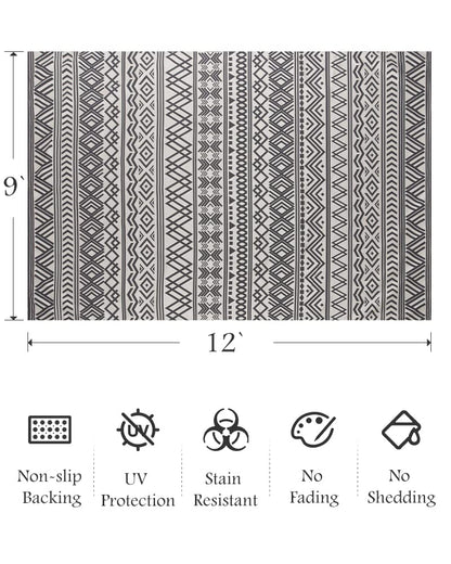 Outdoor Rug Carpet 5x8 ft, Flatweave Textured Outdoor Patio Rug Non Slip Indoor Outdoor Rugs with Rubber Particles Backing Boho Outdoor Area Rug for Patio Deck Front Porch Backyard Balcony - 7DAY'S