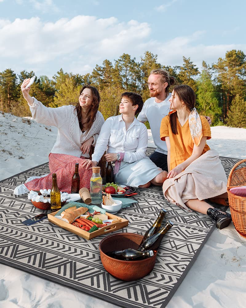 Outdoor Rug Carpet 5x8 ft, Flatweave Textured Outdoor Patio Rug Non Slip Indoor Outdoor Rugs with Rubber Particles Backing Boho Outdoor Area Rug for Patio Deck Front Porch Backyard Balcony - 7DAY'S
