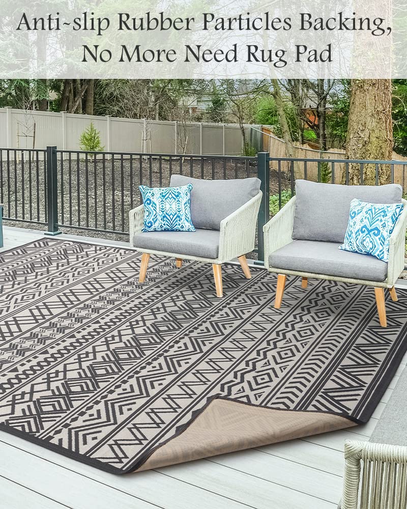 Outdoor Rug Carpet 5x8 ft, Flatweave Textured Outdoor Patio Rug Non Slip Indoor Outdoor Rugs with Rubber Particles Backing Boho Outdoor Area Rug for Patio Deck Front Porch Backyard Balcony - 7DAY'S