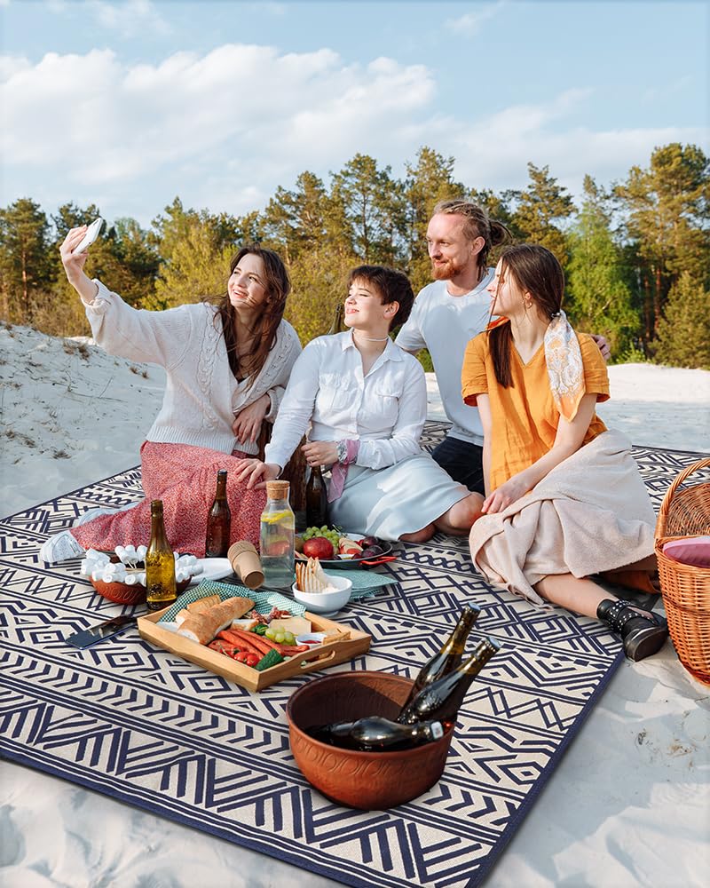 Outdoor Rug Carpet 5x8 ft, Flatweave Textured Outdoor Patio Rug Non Slip Indoor Outdoor Rugs with Rubber Particles Backing Boho Outdoor Area Rug for Patio Deck Front Porch Backyard Balcony - 7DAY'S