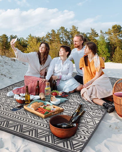 Outdoor Rug Carpet 5x8 ft, Flatweave Textured Outdoor Patio Rug Non Slip Indoor Outdoor Rugs with Rubber Particles Backing Boho Outdoor Area Rug for Patio Deck Front Porch Backyard Balcony - 7DAY'S
