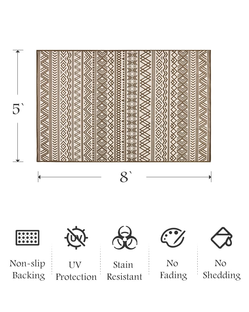 Outdoor Rug Carpet 5x8 ft, Flatweave Textured Outdoor Patio Rug Non Slip Indoor Outdoor Rugs with Rubber Particles Backing Boho Outdoor Area Rug for Patio Deck Front Porch Backyard Balcony - 7DAY'S