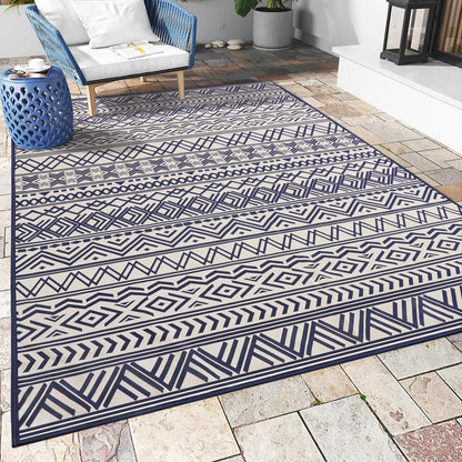 Outdoor Rug Carpet 5x8 ft, Flatweave Textured Outdoor Patio Rug Non Slip Indoor Outdoor Rugs with Rubber Particles Backing Boho Outdoor Area Rug for Patio Deck Front Porch Backyard Balcony - 7DAY'S