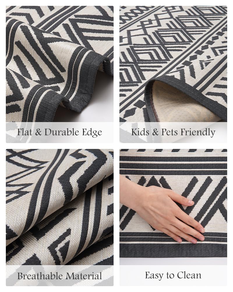 Outdoor Rug Carpet 5x8 ft, Flatweave Textured Outdoor Patio Rug Non Slip Indoor Outdoor Rugs with Rubber Particles Backing Boho Outdoor Area Rug for Patio Deck Front Porch Backyard Balcony - 7DAY'S