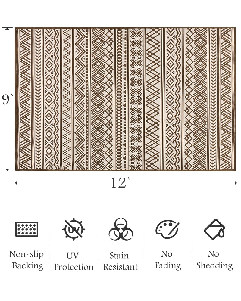 Outdoor Rug Carpet 5x8 ft, Flatweave Textured Outdoor Patio Rug Non Slip Indoor Outdoor Rugs with Rubber Particles Backing Boho Outdoor Area Rug for Patio Deck Front Porch Backyard Balcony - 7DAY'S