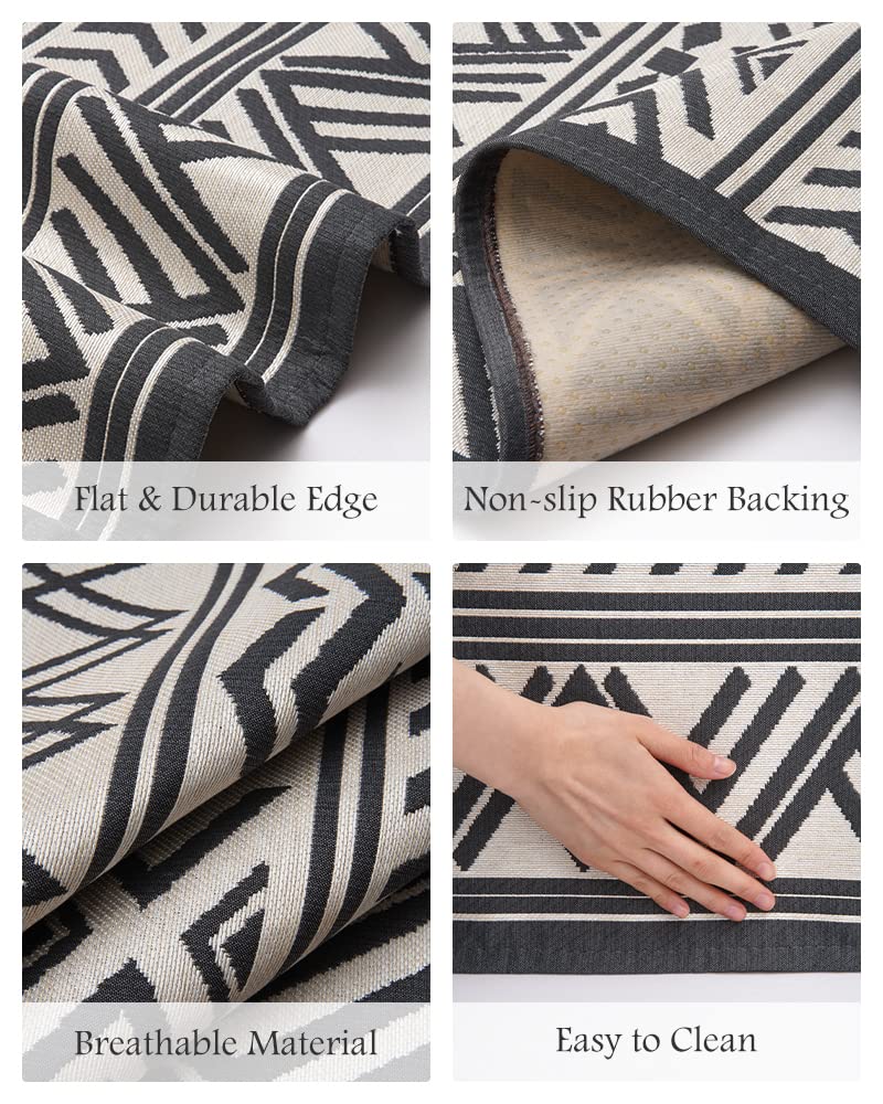 Outdoor Rug Carpet 5x8 ft, Flatweave Textured Outdoor Patio Rug Non Slip Indoor Outdoor Rugs with Rubber Particles Backing Boho Outdoor Area Rug for Patio Deck Front Porch Backyard Balcony - 7DAY'S
