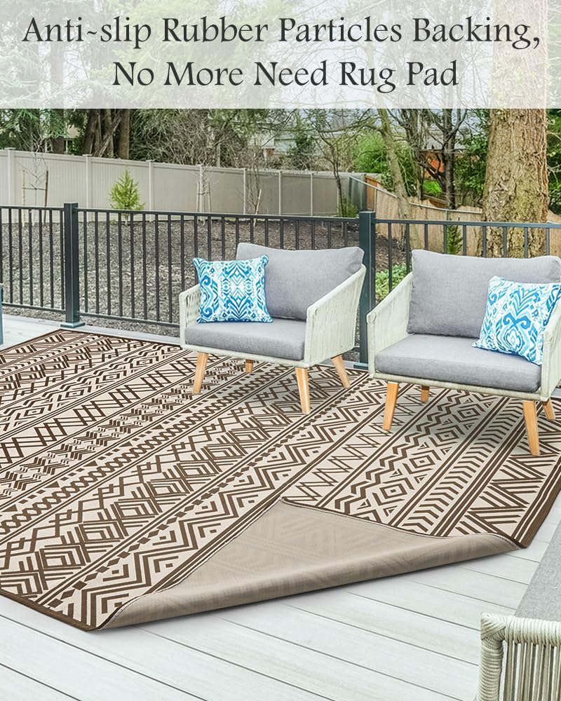 Outdoor Rug Carpet 5x8 ft, Flatweave Textured Outdoor Patio Rug Non Slip Indoor Outdoor Rugs with Rubber Particles Backing Boho Outdoor Area Rug for Patio Deck Front Porch Backyard Balcony - 7DAY'S
