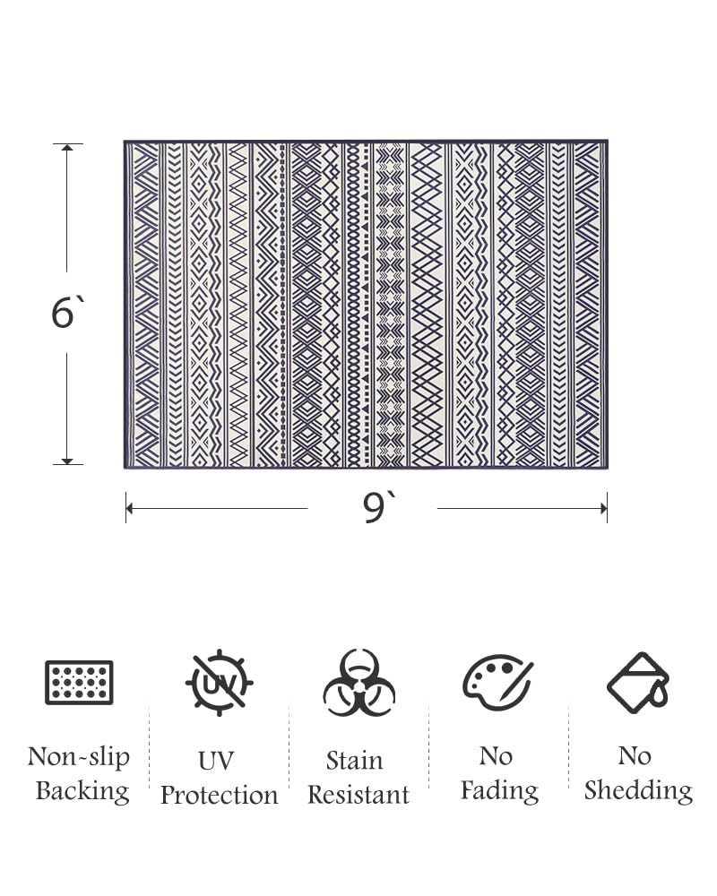 Outdoor Rug Carpet 5x8 ft, Flatweave Textured Outdoor Patio Rug Non Slip Indoor Outdoor Rugs with Rubber Particles Backing Boho Outdoor Area Rug for Patio Deck Front Porch Backyard Balcony - 7DAY'S
