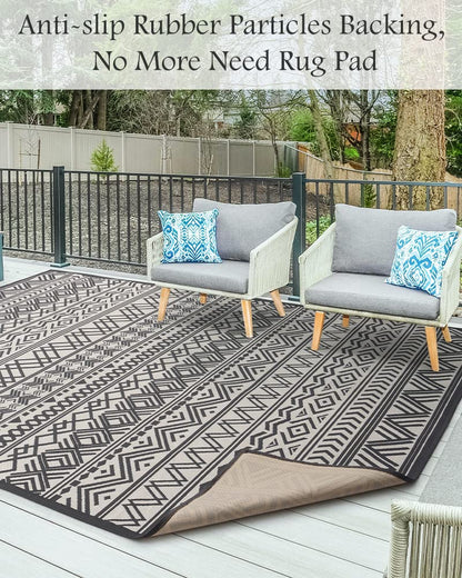Outdoor Rug Carpet 5x8 ft, Flatweave Textured Outdoor Patio Rug Non Slip Indoor Outdoor Rugs with Rubber Particles Backing Boho Outdoor Area Rug for Patio Deck Front Porch Backyard Balcony - 7DAY'S
