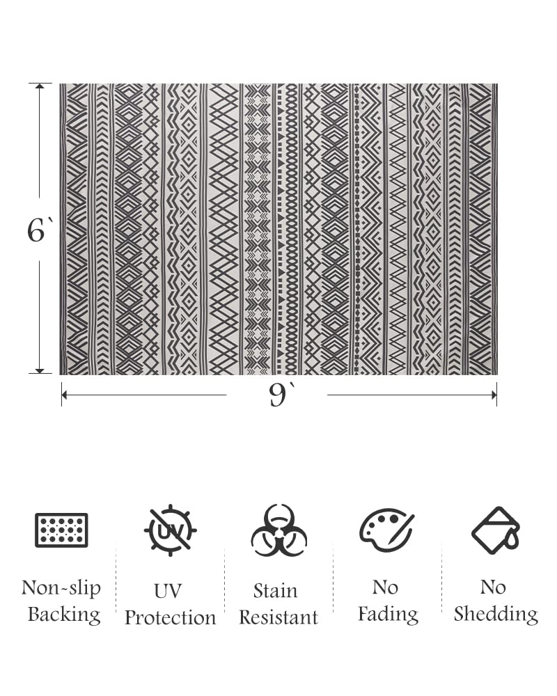 Outdoor Rug Carpet 5x8 ft, Flatweave Textured Outdoor Patio Rug Non Slip Indoor Outdoor Rugs with Rubber Particles Backing Boho Outdoor Area Rug for Patio Deck Front Porch Backyard Balcony - 7DAY'S