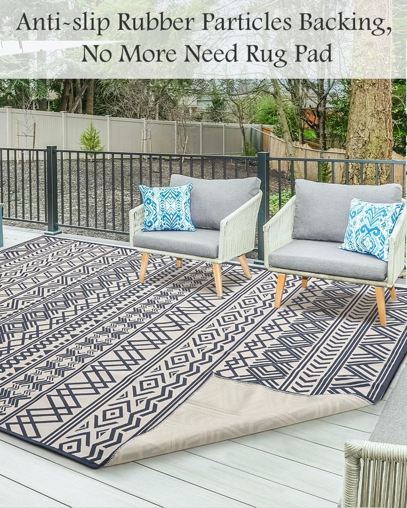 Outdoor Rug Carpet 5x8 ft, Flatweave Textured Outdoor Patio Rug Non Slip Indoor Outdoor Rugs with Rubber Particles Backing Boho Outdoor Area Rug for Patio Deck Front Porch Backyard Balcony - 7DAY'S