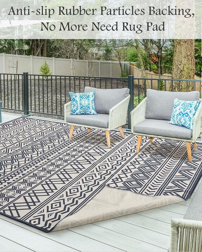 Outdoor Rug Carpet 5x8 ft, Flatweave Textured Outdoor Patio Rug Non Slip Indoor Outdoor Rugs with Rubber Particles Backing Boho Outdoor Area Rug for Patio Deck Front Porch Backyard Balcony - 7DAY'S