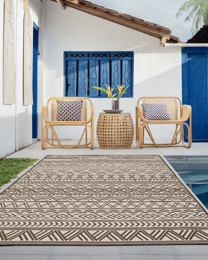 Outdoor Rug Carpet 5x8 ft, Flatweave Textured Outdoor Patio Rug Non Slip Indoor Outdoor Rugs with Rubber Particles Backing Boho Outdoor Area Rug for Patio Deck Front Porch Backyard Balcony - 7DAY'S