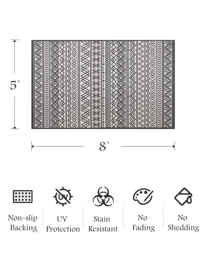 Outdoor Rug Carpet 5x8 ft, Flatweave Textured Outdoor Patio Rug Non Slip Indoor Outdoor Rugs with Rubber Particles Backing Boho Outdoor Area Rug for Patio Deck Front Porch Backyard Balcony - 7DAY'S