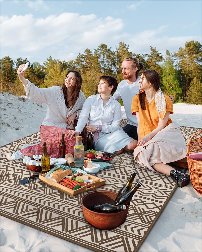 Outdoor Rug Carpet 5x8 ft, Flatweave Textured Outdoor Patio Rug Non Slip Indoor Outdoor Rugs with Rubber Particles Backing Boho Outdoor Area Rug for Patio Deck Front Porch Backyard Balcony - 7DAY'S