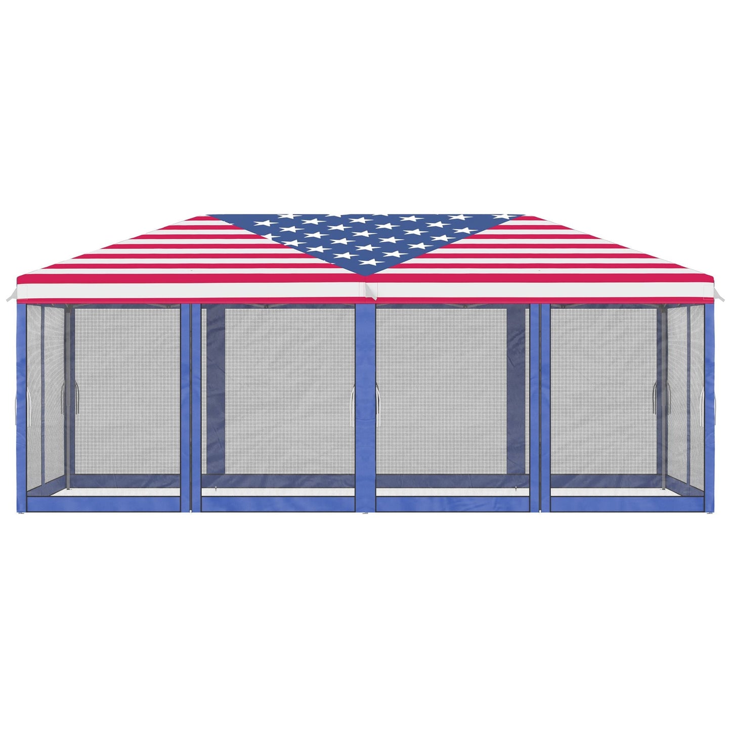 Outsunny 10' x 20' Pop - Up Canopy Tent Gazebo with American Flag Print and 6 Mesh Sidewalls, for Outdoor Events - 7DAY'S