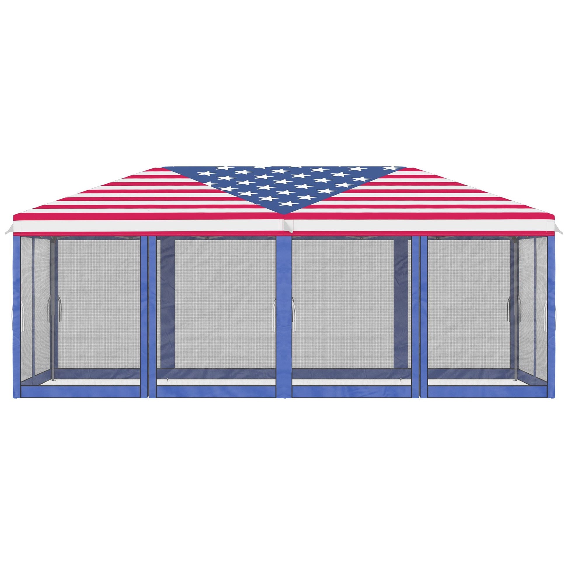 Outsunny 10' x 20' Pop - Up Canopy Tent Gazebo with American Flag Print and 6 Mesh Sidewalls, for Outdoor Events - 7DAY'S