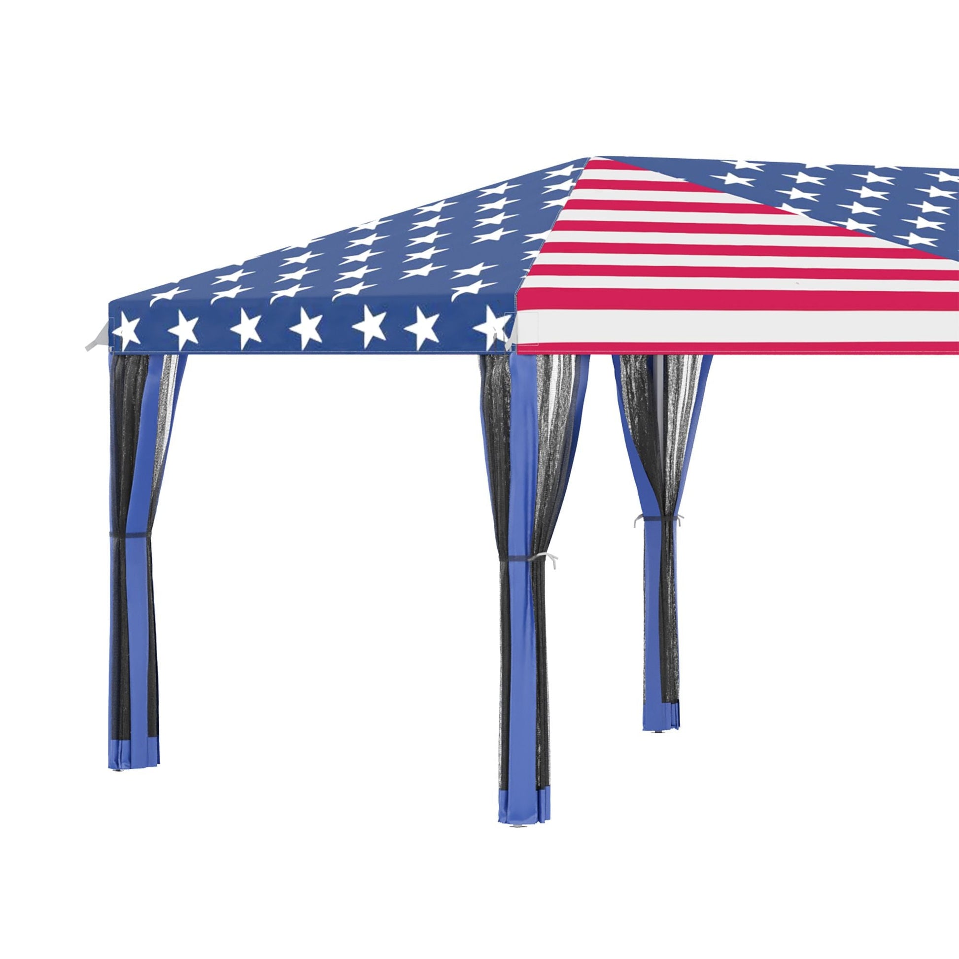 Outsunny 10' x 20' Pop - Up Canopy Tent Gazebo with American Flag Print and 6 Mesh Sidewalls, for Outdoor Events - 7DAY'S