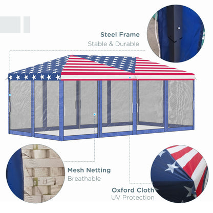Outsunny 10' x 20' Pop - Up Canopy Tent Gazebo with American Flag Print and 6 Mesh Sidewalls, for Outdoor Events - 7DAY'S