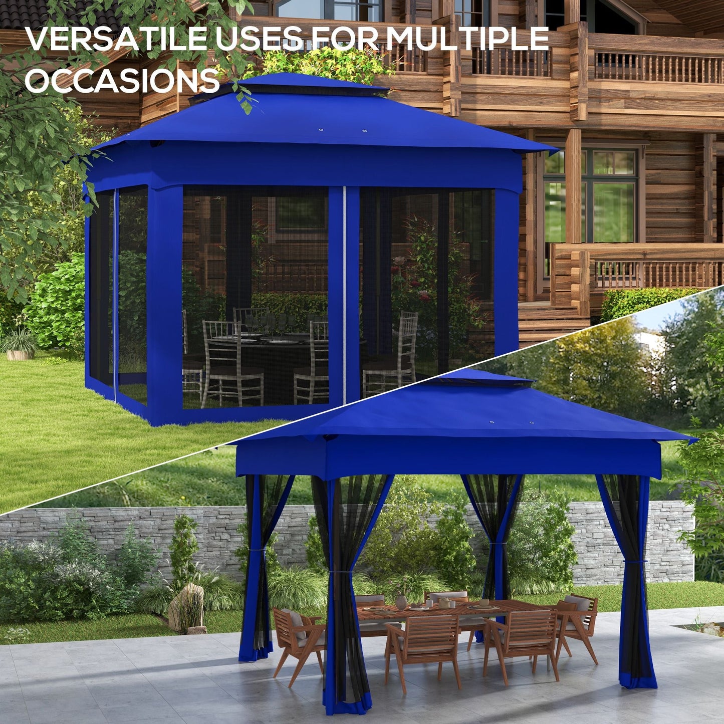 Outsunny 11 x 11 Pop - Up Canopy Gazebo Outdoor Patio Event Tent with Zipper Netting,Carry Bag, UV Protection for Backyard & Garden, Blue - 7DAY'S