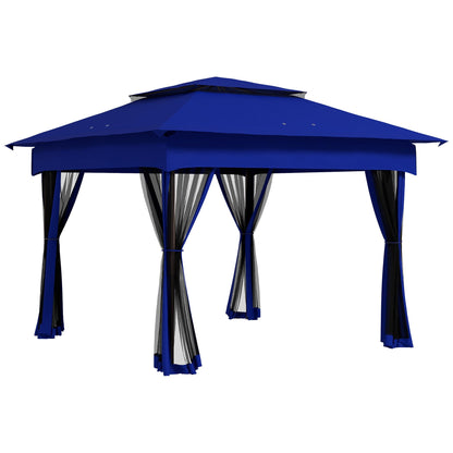 Outsunny 11 x 11 Pop - Up Canopy Gazebo Outdoor Patio Event Tent with Zipper Netting,Carry Bag, UV Protection for Backyard & Garden, Blue - 7DAY'S