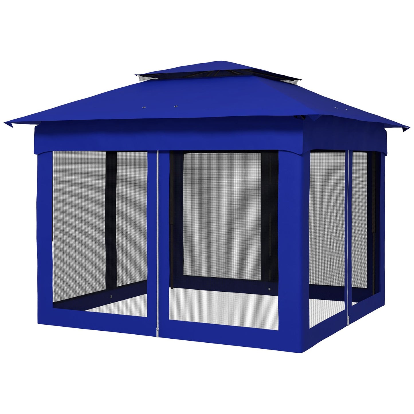 Outsunny 11 x 11 Pop - Up Canopy Gazebo Outdoor Patio Event Tent with Zipper Netting,Carry Bag, UV Protection for Backyard & Garden, Blue - 7DAY'S