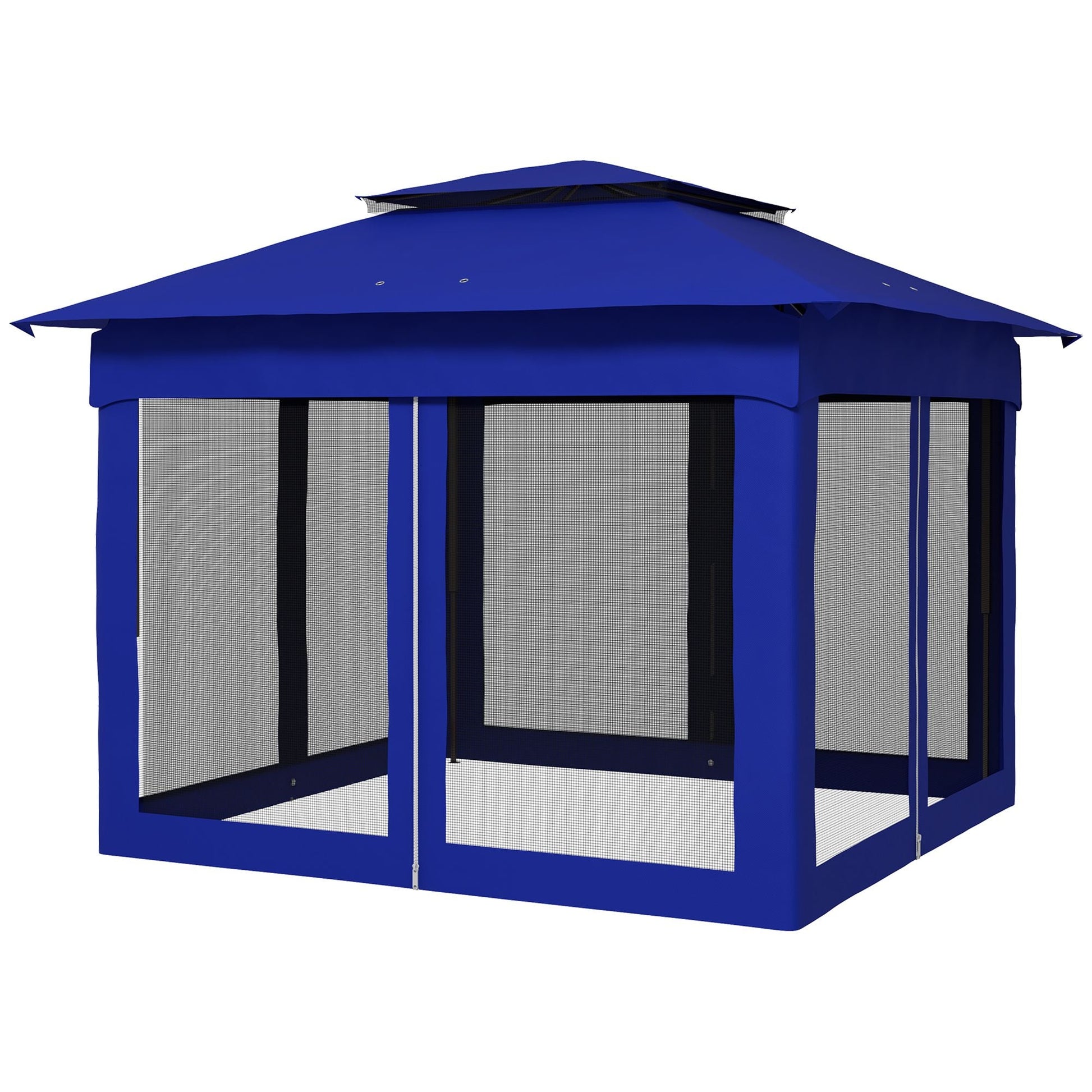 Outsunny 11 x 11 Pop - Up Canopy Gazebo Outdoor Patio Event Tent with Zipper Netting,Carry Bag, UV Protection for Backyard & Garden, Blue - 7DAY'S