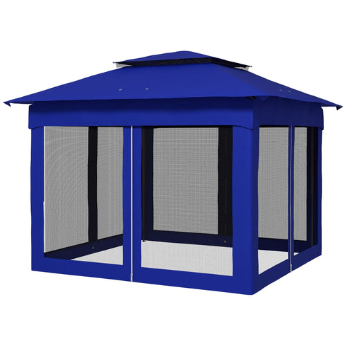 Outsunny 11 x 11 Pop-Up Canopy Gazebo Outdoor Patio Event Tent with Zipper Netting,Carry Bag, UV Protection for Backyard & Garden, Blue