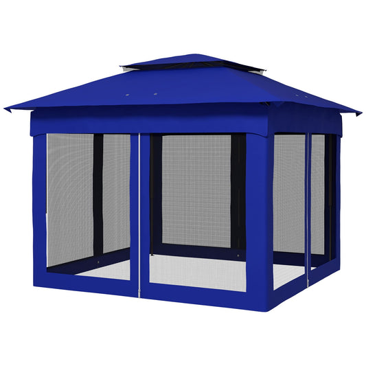 Outsunny 11 x 11 Pop - Up Canopy Gazebo Outdoor Patio Event Tent with Zipper Netting,Carry Bag, UV Protection for Backyard & Garden, Blue - 7DAY'S