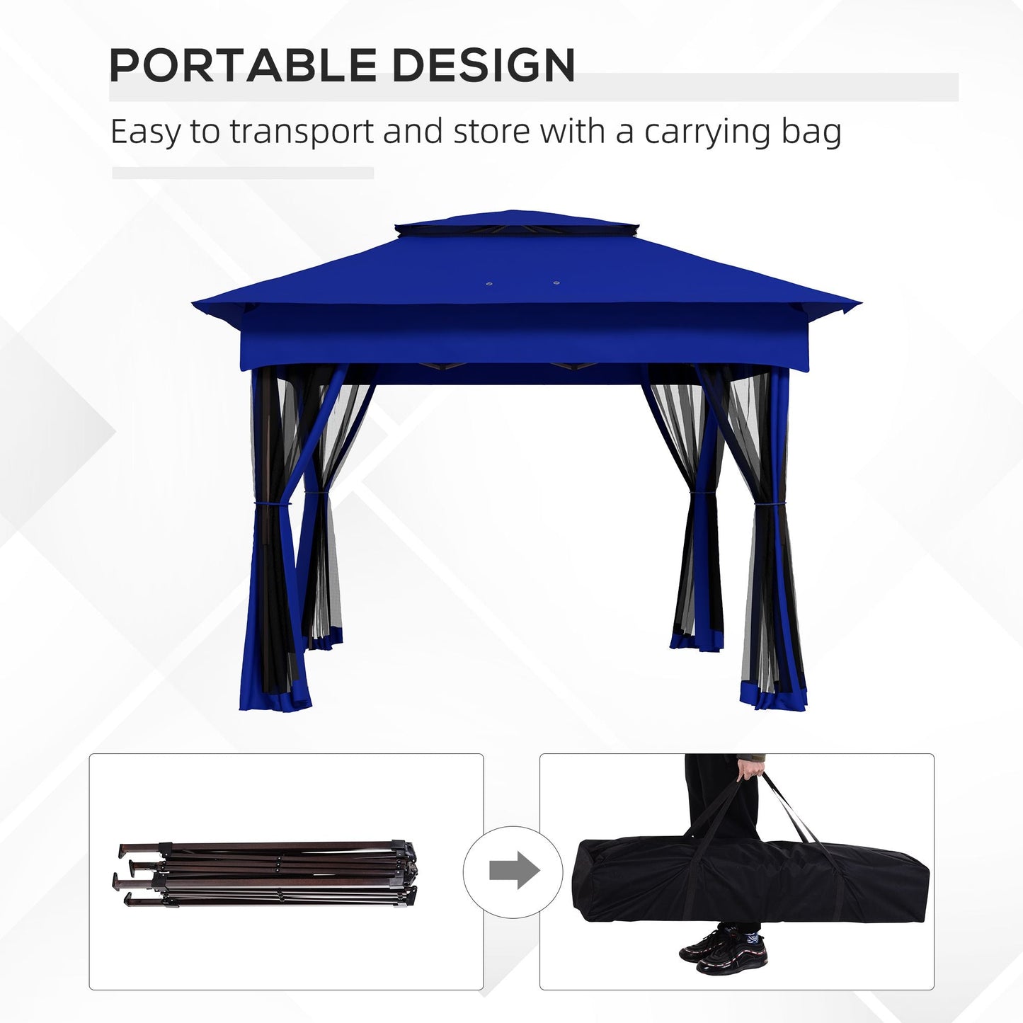 Outsunny 11 x 11 Pop - Up Canopy Gazebo Outdoor Patio Event Tent with Zipper Netting,Carry Bag, UV Protection for Backyard & Garden, Blue - 7DAY'S