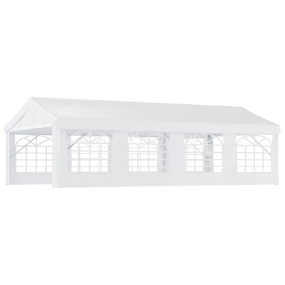Outsunny 13' x 26' Heavy - Duty Outdoor Carport Party Event Tent, Patio Gazebo Canopy Pavilion with 4 Sidewalls & 8 Windows, White - 7DAY'S