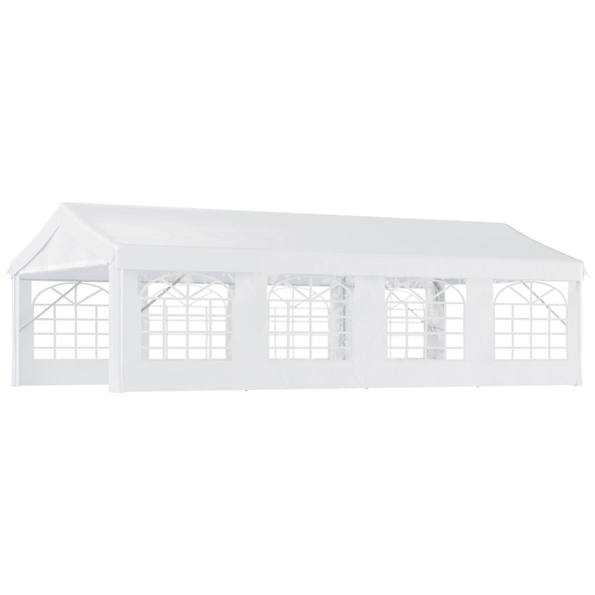 Outsunny 13' x 26' Heavy - Duty Outdoor Carport Party Event Tent, Patio Gazebo Canopy Pavilion with 4 Sidewalls & 8 Windows, White - 7DAY'S