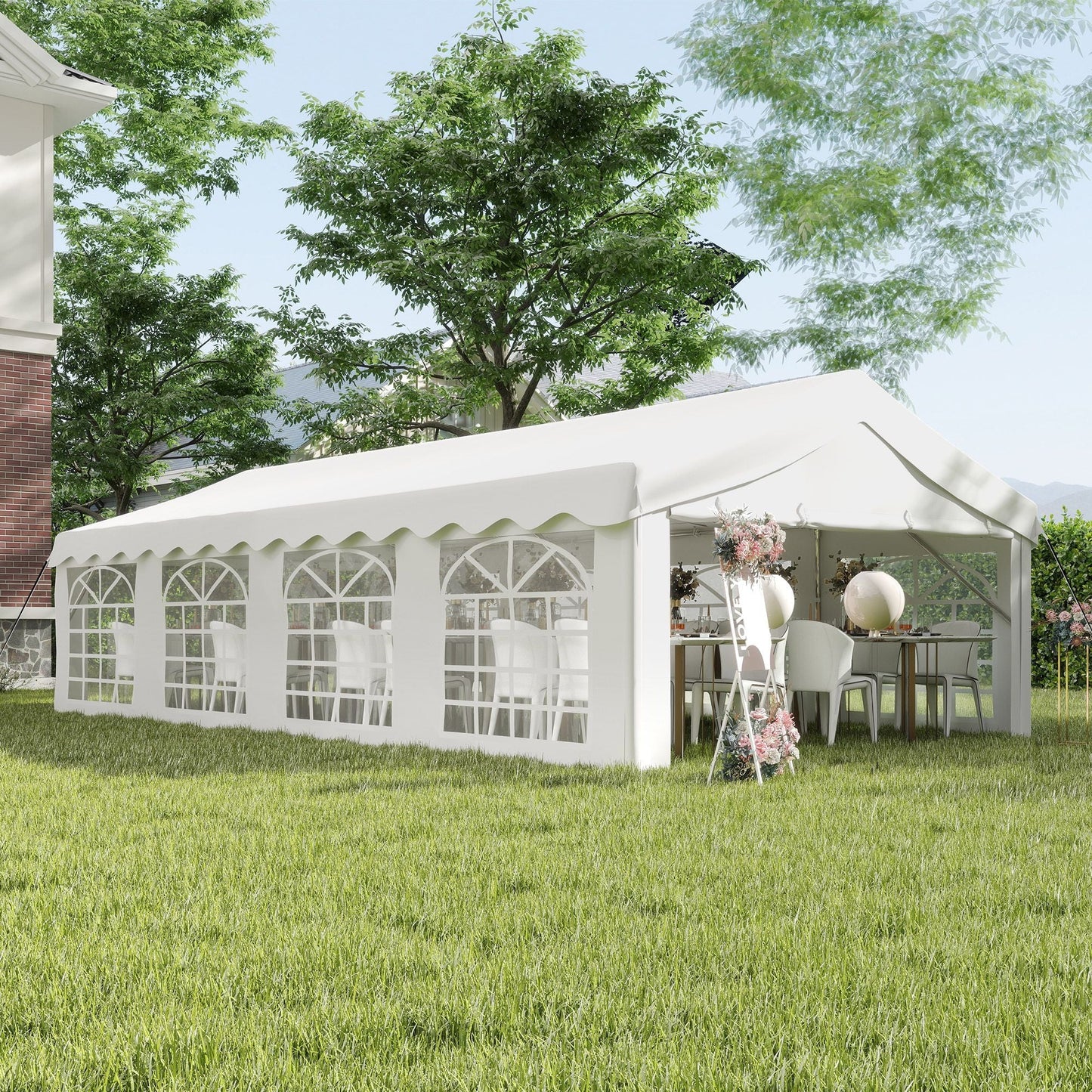Outsunny 13' x 26' Heavy - Duty Outdoor Carport Party Event Tent, Patio Gazebo Canopy Pavilion with 4 Sidewalls & 8 Windows, White - 7DAY'S
