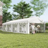 Outsunny 13' x 26' Heavy - Duty Outdoor Carport Party Event Tent, Patio Gazebo Canopy Pavilion with 4 Sidewalls & 8 Windows, White - 7DAY'S