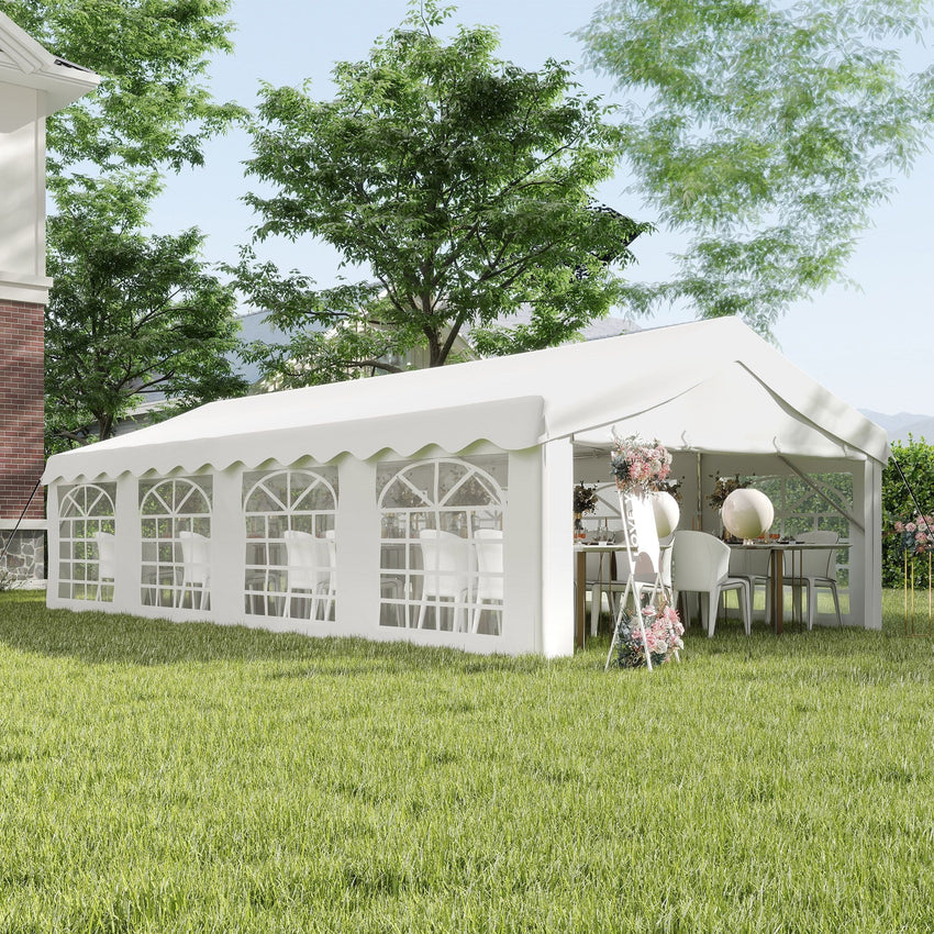 Outsunny 13' x 26' Heavy - Duty Outdoor Carport Party Event Tent, Patio Gazebo Canopy Pavilion with 4 Sidewalls & 8 Windows, White - 7DAY'S