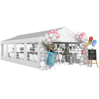 Outsunny 13' x 26' Heavy - Duty Outdoor Carport Party Event Tent, Patio Gazebo Canopy Pavilion with 4 Sidewalls & 8 Windows, White - 7DAY'S