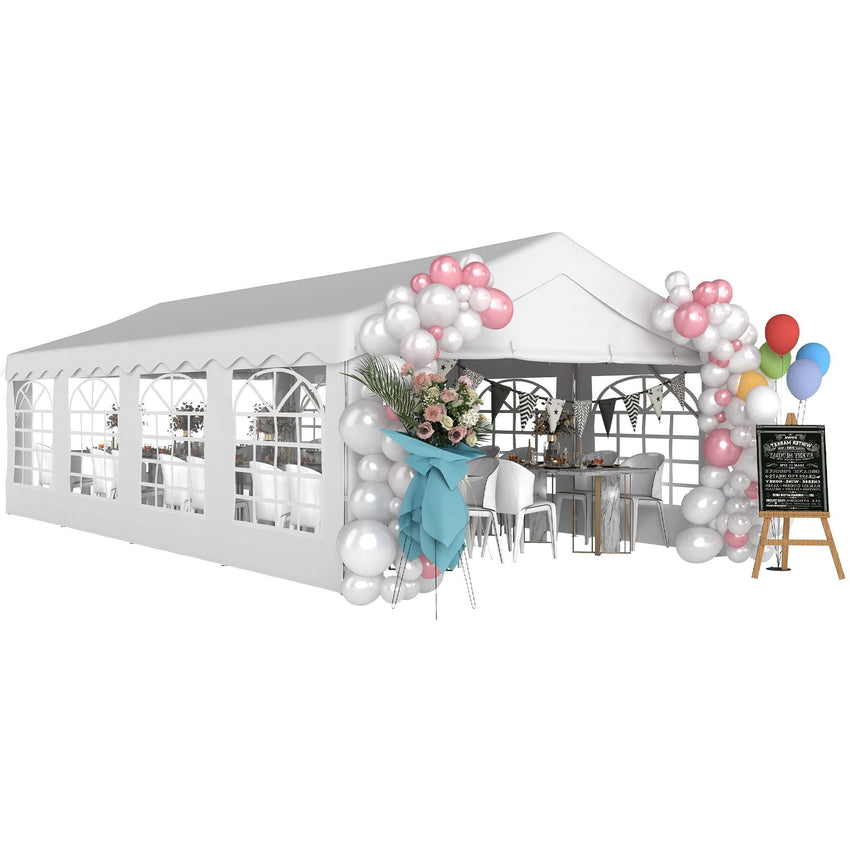 Outsunny 13' x 26' Heavy - Duty Outdoor Carport Party Event Tent, Patio Gazebo Canopy Pavilion with 4 Sidewalls & 8 Windows, White - 7DAY'S