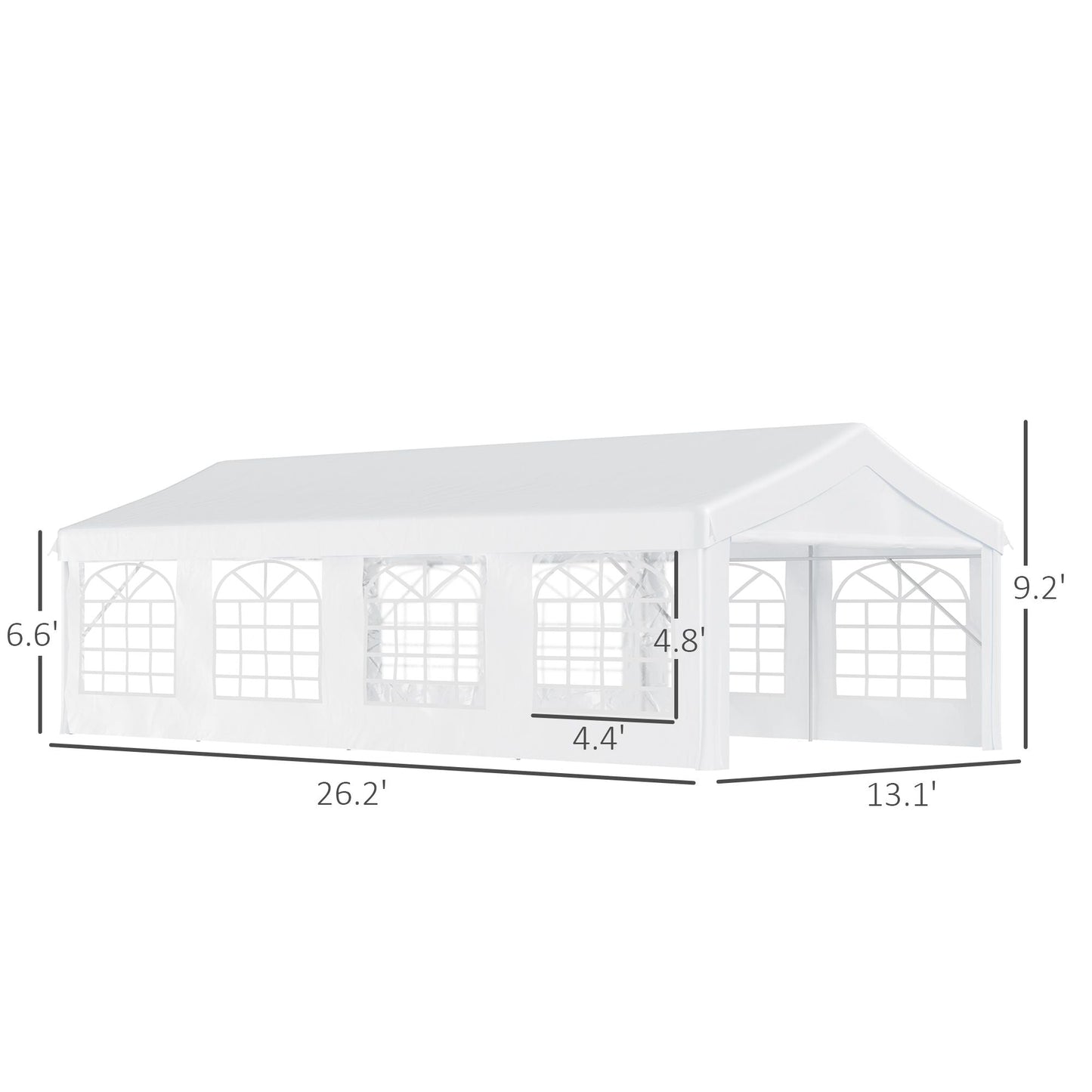 Outsunny 13' x 26' Heavy - Duty Outdoor Carport Party Event Tent, Patio Gazebo Canopy Pavilion with 4 Sidewalls & 8 Windows, White - 7DAY'S