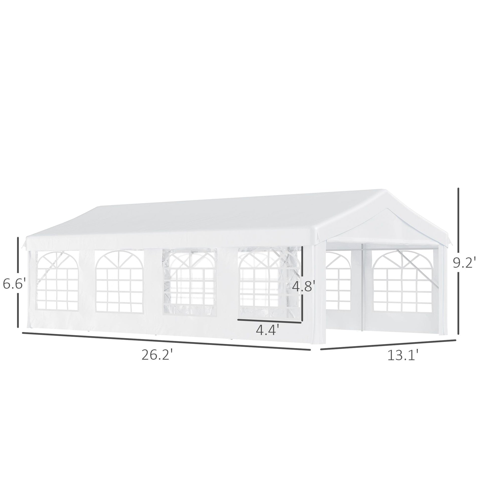 Outsunny 13' x 26' Heavy - Duty Outdoor Carport Party Event Tent, Patio Gazebo Canopy Pavilion with 4 Sidewalls & 8 Windows, White - 7DAY'S