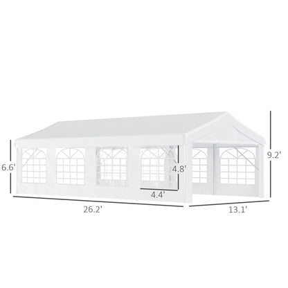 Outsunny 13' x 26' Heavy - Duty Outdoor Carport Party Event Tent, Patio Gazebo Canopy Pavilion with 4 Sidewalls & 8 Windows, White - 7DAY'S