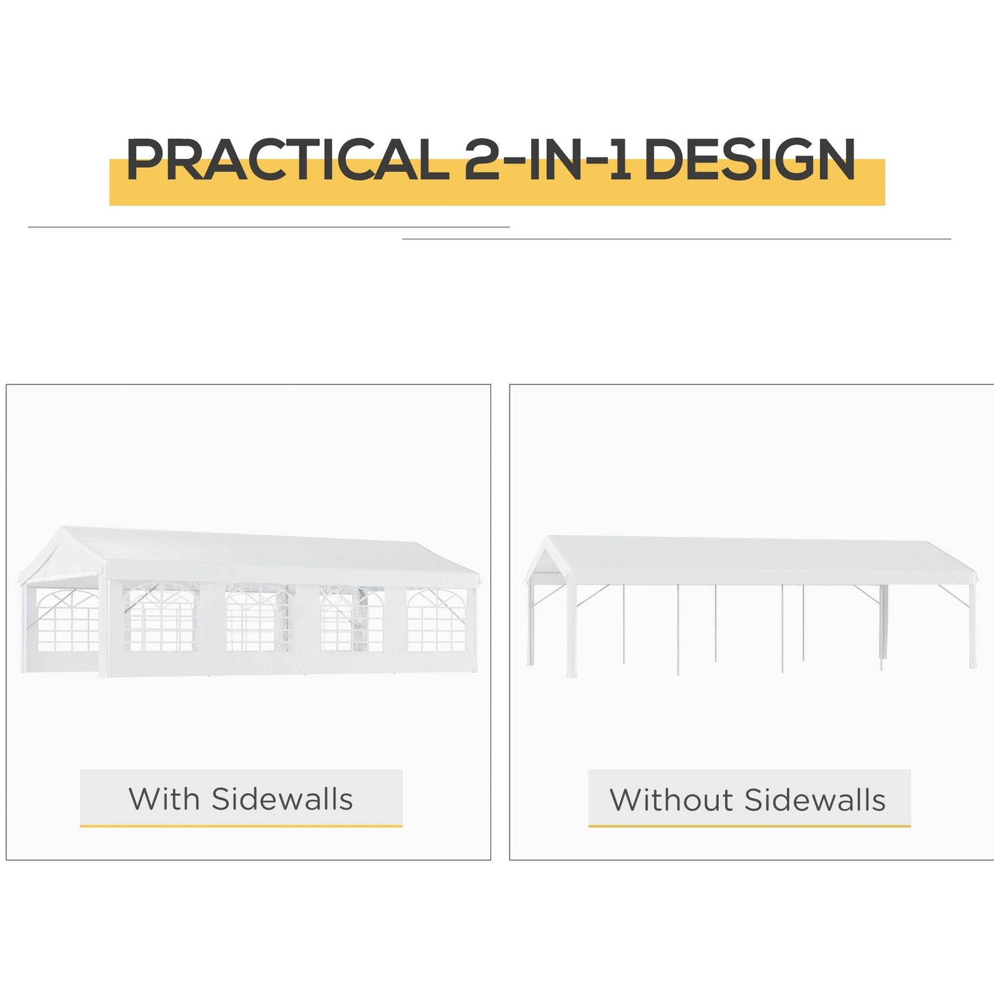 Outsunny 13' x 26' Heavy - Duty Outdoor Carport Party Event Tent, Patio Gazebo Canopy Pavilion with 4 Sidewalls & 8 Windows, White - 7DAY'S