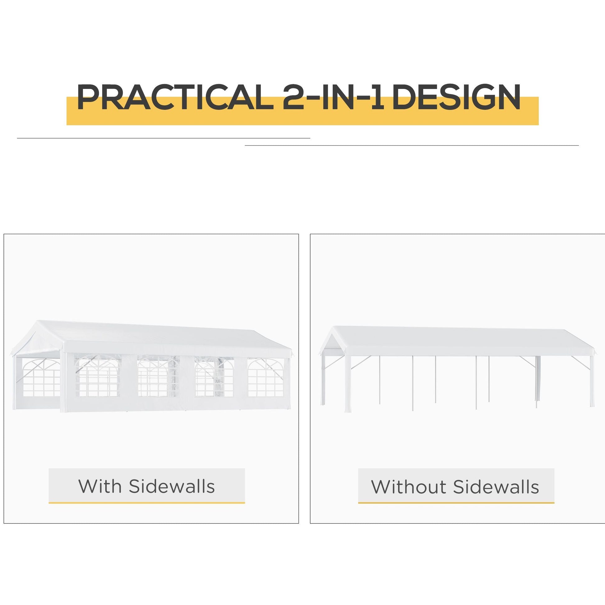Outsunny 13' x 26' Heavy - Duty Outdoor Carport Party Event Tent, Patio Gazebo Canopy Pavilion with 4 Sidewalls & 8 Windows, White - 7DAY'S